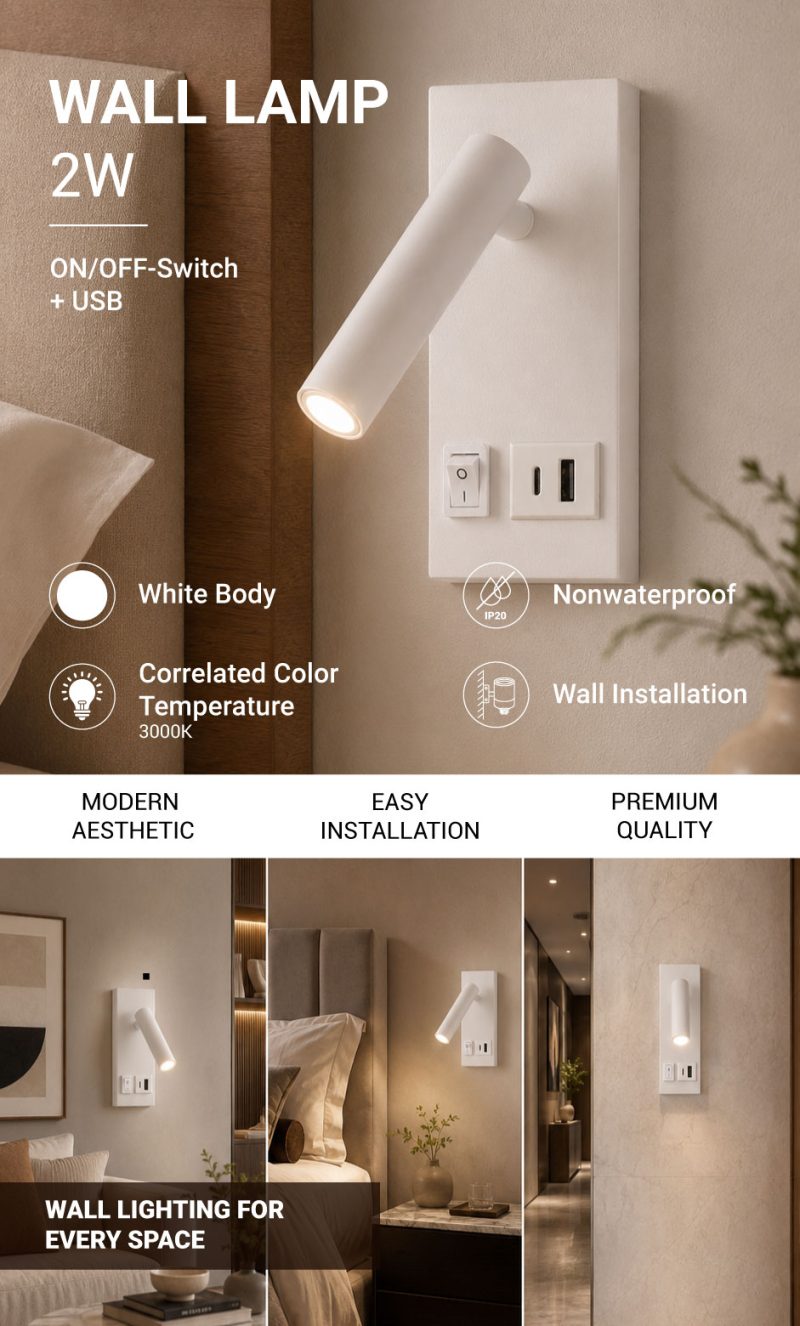 Optonica LED Cabinet Light 2W With ON/OFF-Switch + USB White