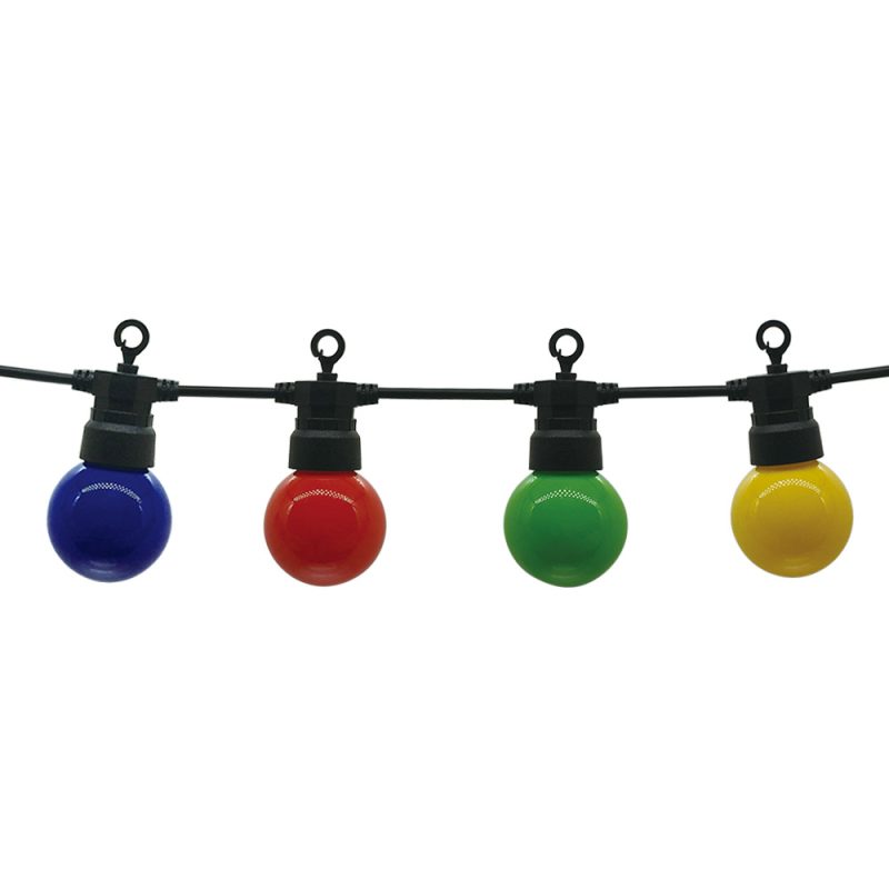 Optonica Black Outdoor String Light Colorful Bulbs 10pc