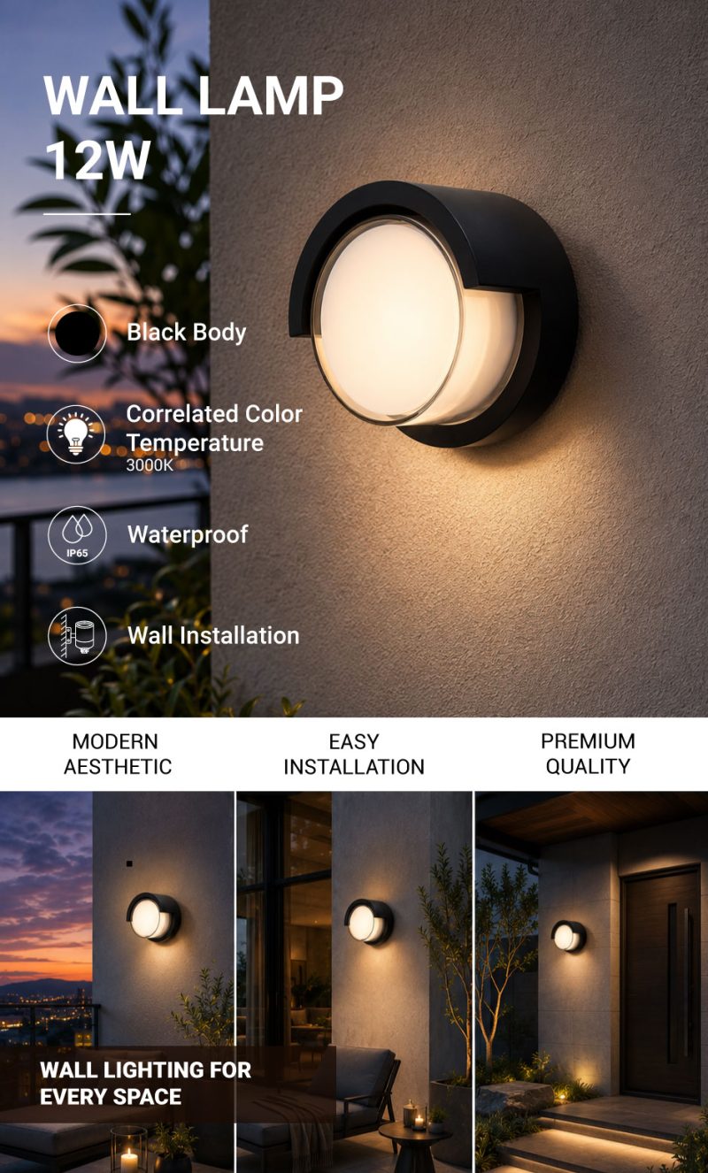 Optonica LED Wall Light Round Black