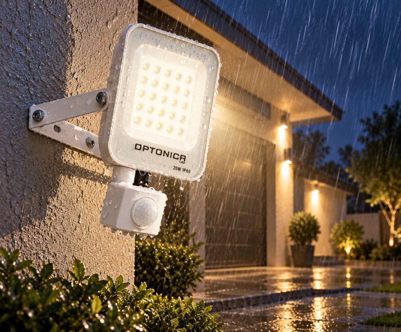 Optonica LED SMD Floodlight White Body IP65 With Sensor
