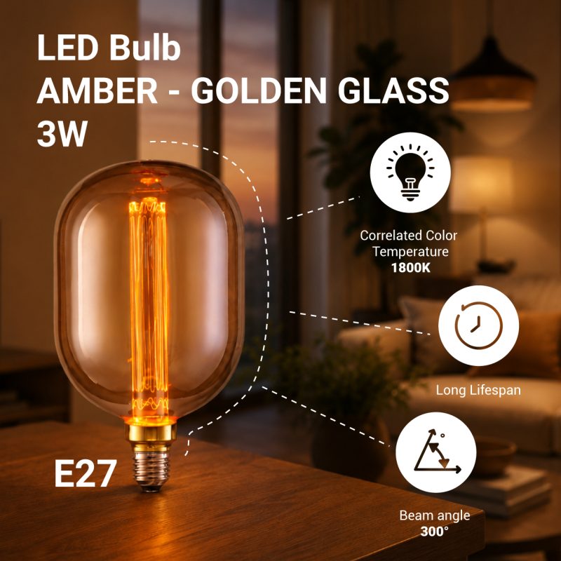 Optonica LED Bulb E27 3W AMBER - GOLDEN GLASS