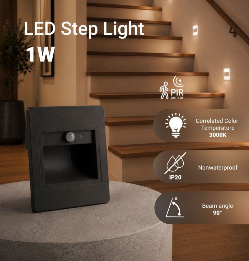 Optonica LED Step Light Square 1W 3000K IP20 Grigio + Sensore
