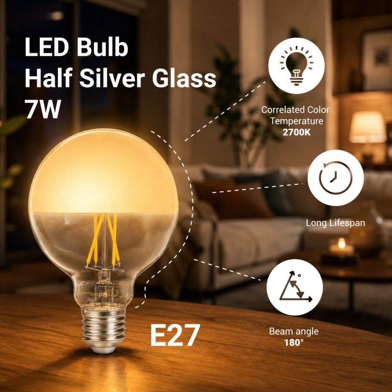 Optonica LED Bulb G95 E27 Half Silver Glass