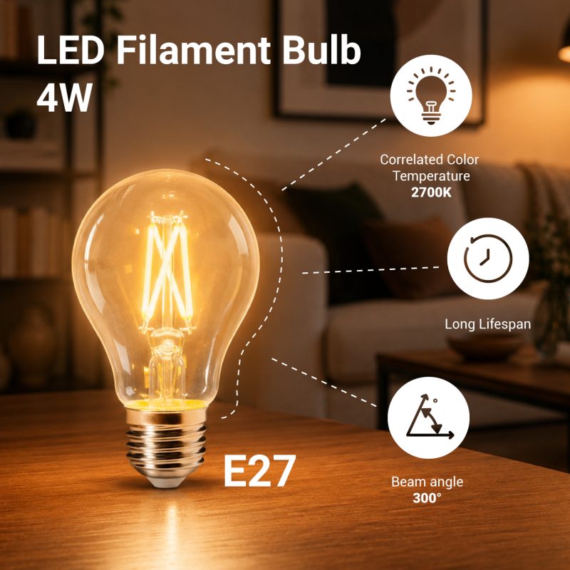 Optonica LED Filament Bulb A60 Dimmable