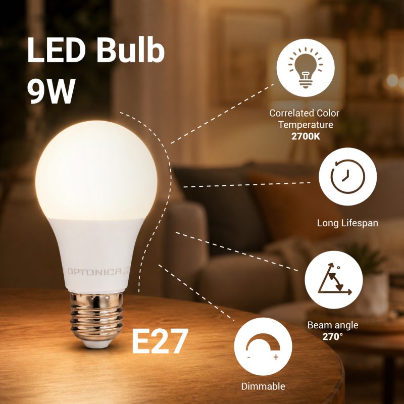 Optonica LED Bulb 9W And 11W E27 A60 Dimmable