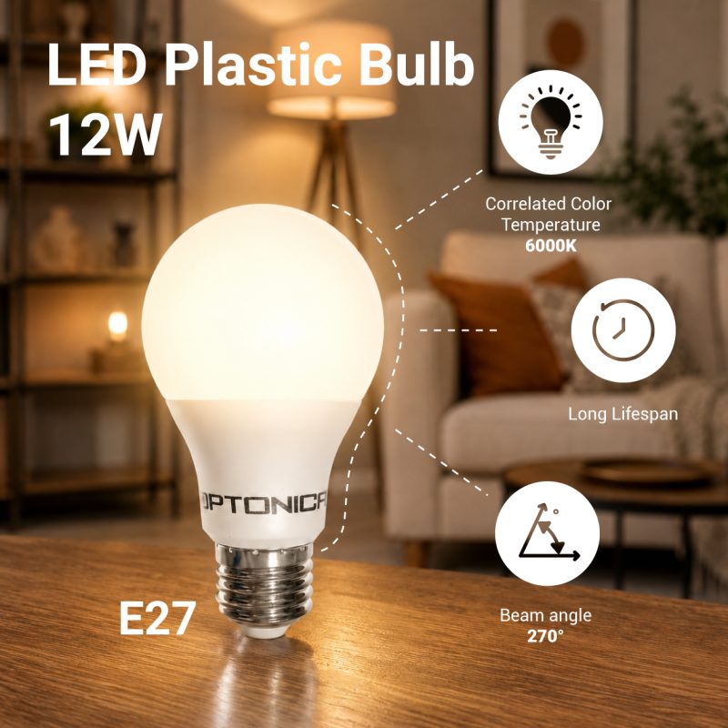 Optonica LED Plastic Bulb E27 A60 5 Years Warranty
