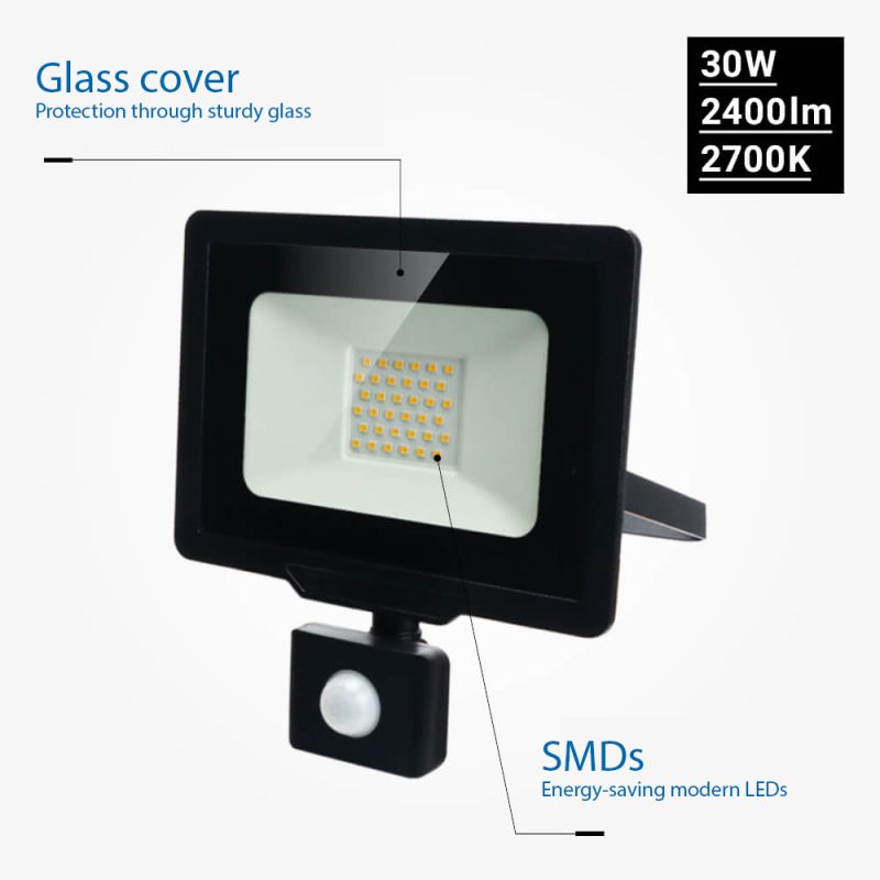 Optonica LED SMD Floodlight Black City Line With PIR Sensor