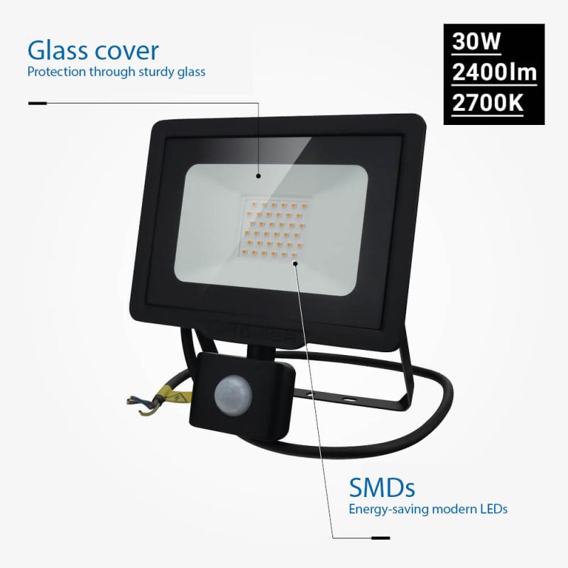 Optonica LED SMD Floodlight Black City Line Con Sensore PIR Cavo 70 cm