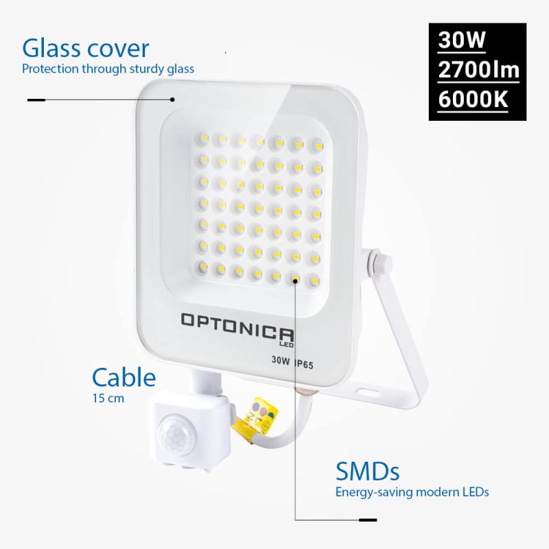 Optonica LED SMD Flutlicht Weiß IP65 Mit Sensor