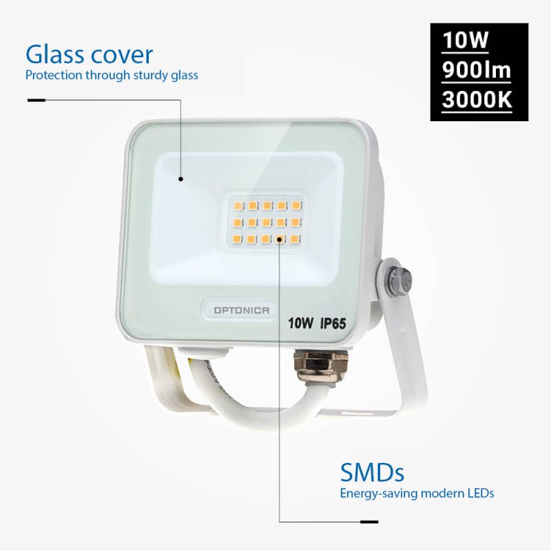 Optonica LED SMD Floodlight White Body IP65 with 15 cm Cable