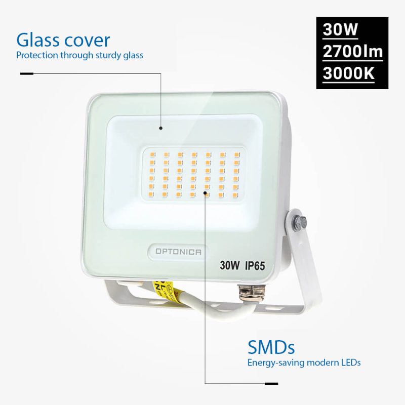 Optonica LED SMD Floodlight White Body IP65 with 15 cm Cable
