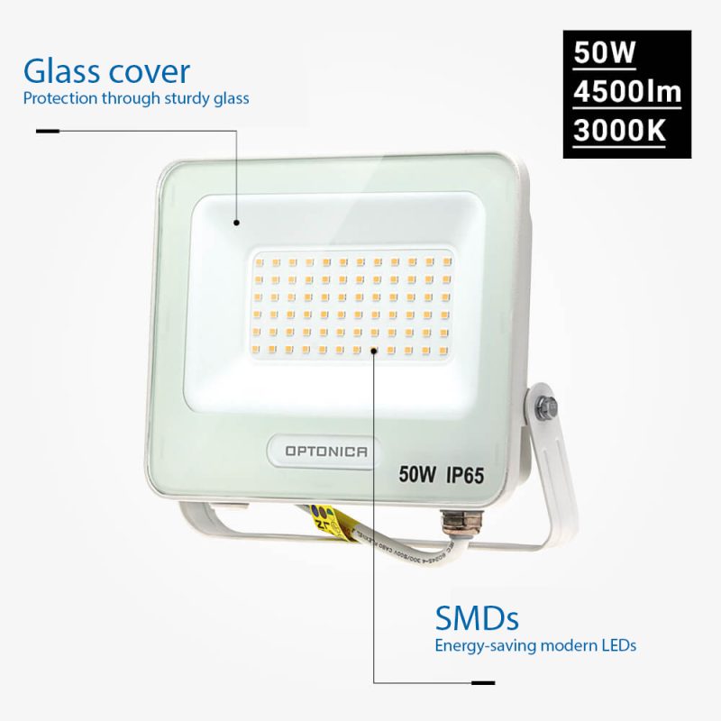 Optonica LED SMD Floodlight White Body IP65 with 15 cm Cable