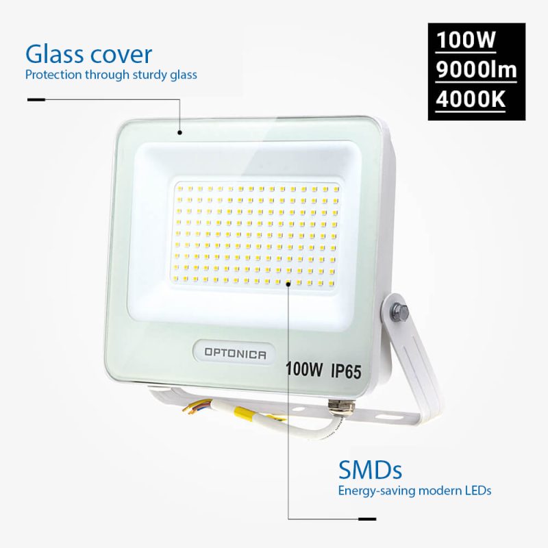 Optonica LED SMD Floodlight White Body IP65 with 15 cm Cable