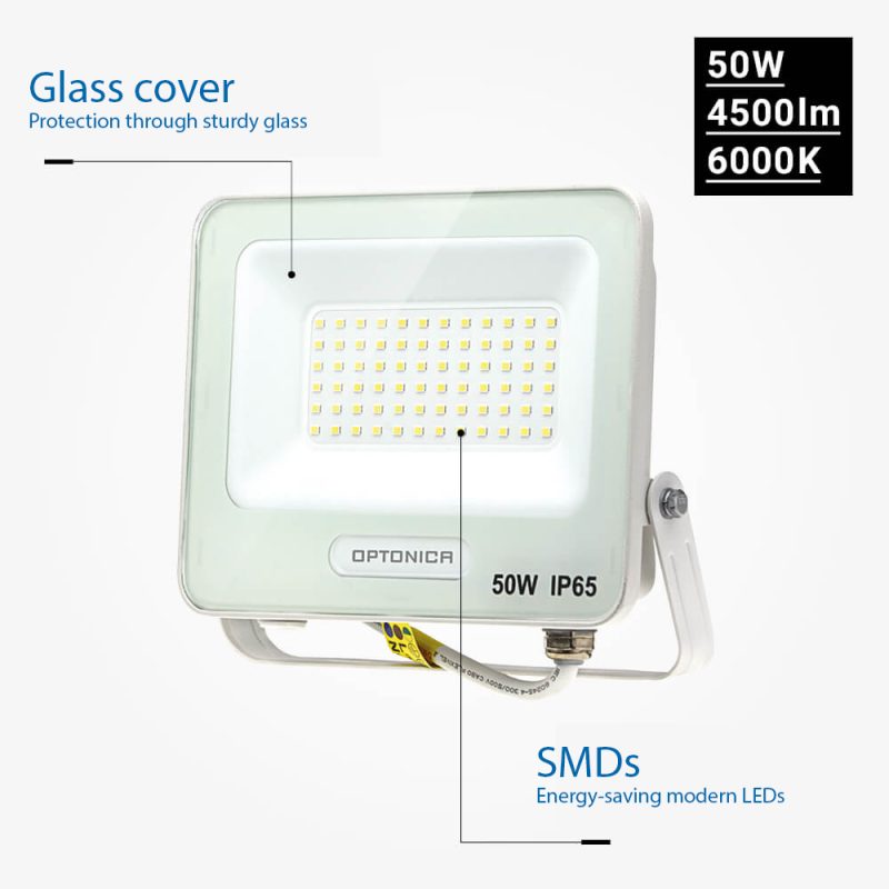 Optonica LED SMD Floodlight White Body IP65 with 15 cm Cable
