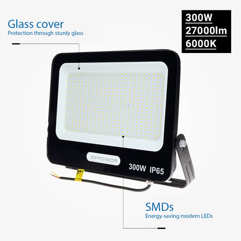 Optonica LED SMD Floodlight Black Body IP65 with 30cm Cable