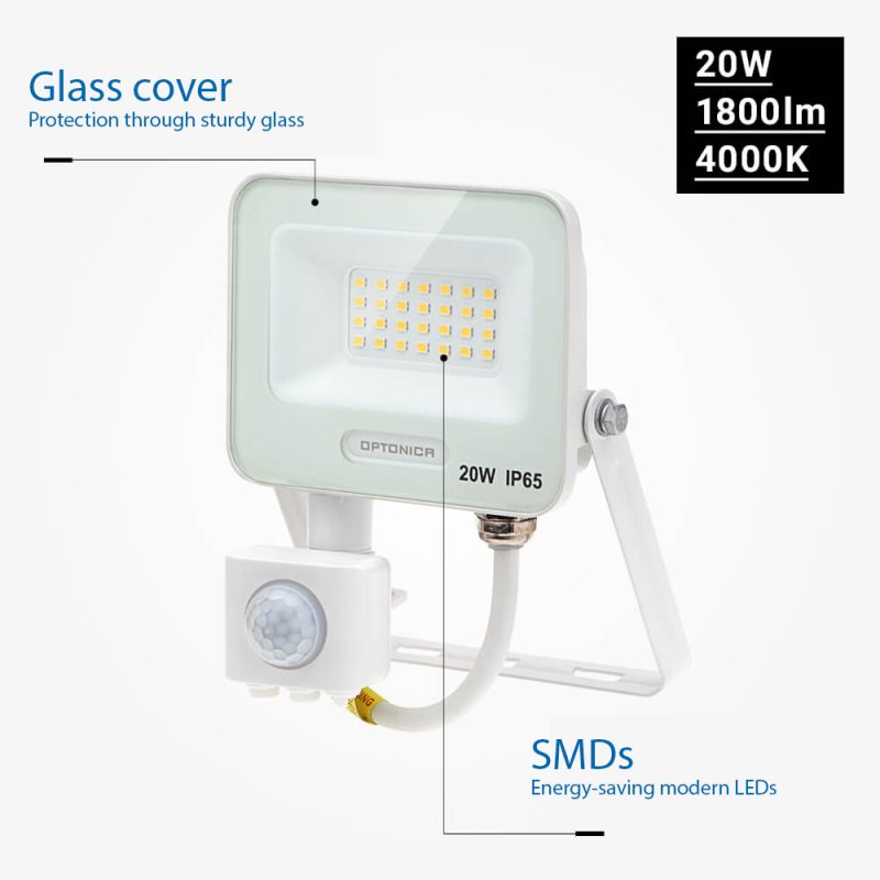 Optonica LED SMD Floodlight IP65 White Body with Sensor