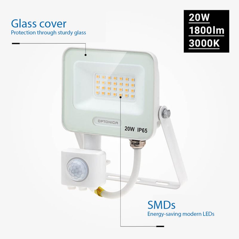 Optonica LED SMD Floodlight IP65 White Body with Sensor