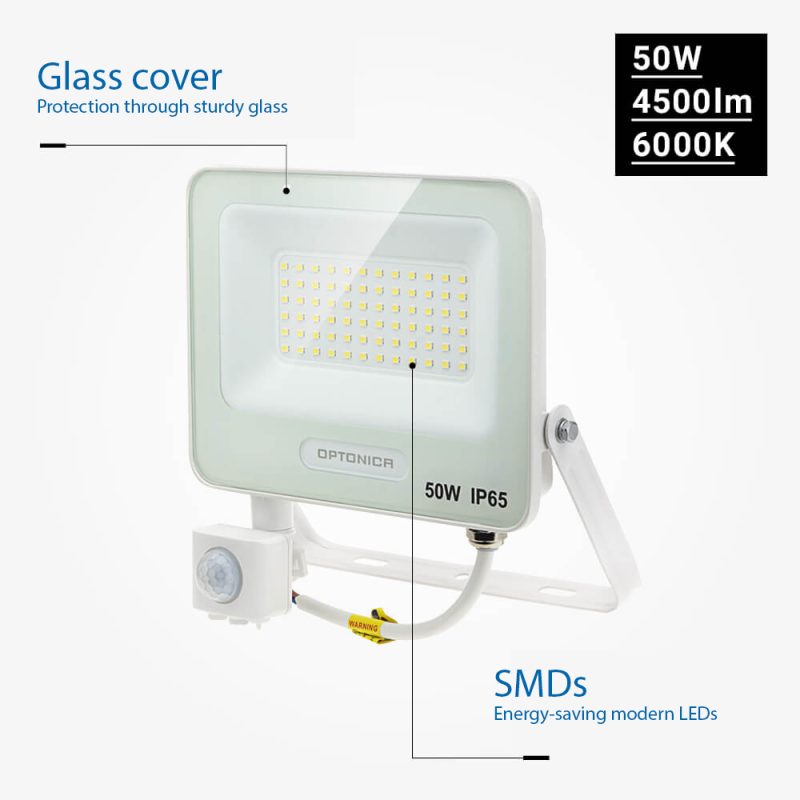 Optonica LED SMD Floodlight IP65 White Body with Sensor