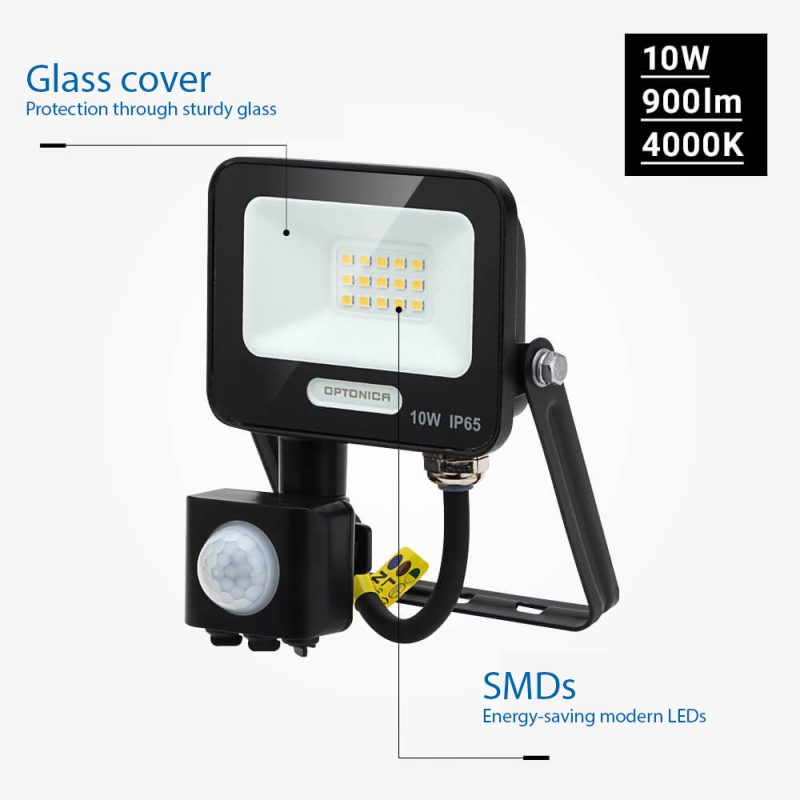 Optonica LED SMD Floodlight IP65 Corpo Nero con Sensore