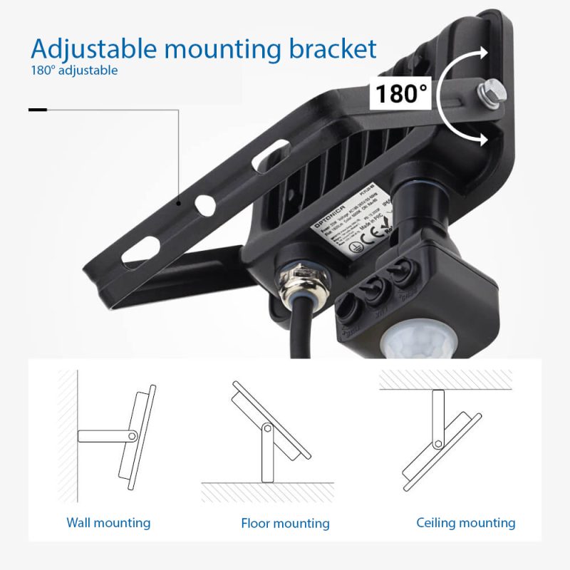 Optonica LED SMD Floodlight IP65 Corpo Nero con Sensore