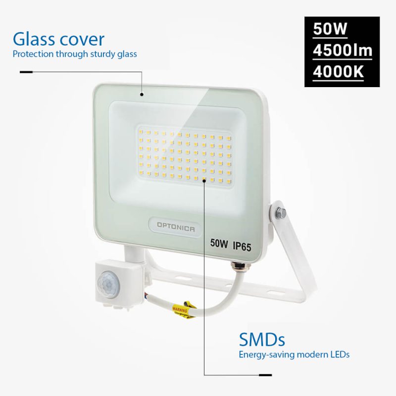 Optonica LED SMD Floodlight IP65 White Body with Sensor