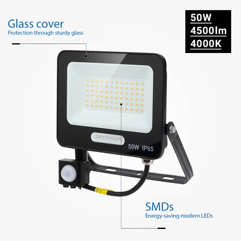 Optonica LED SMD Floodlight IP65 Corpo Nero con Sensore