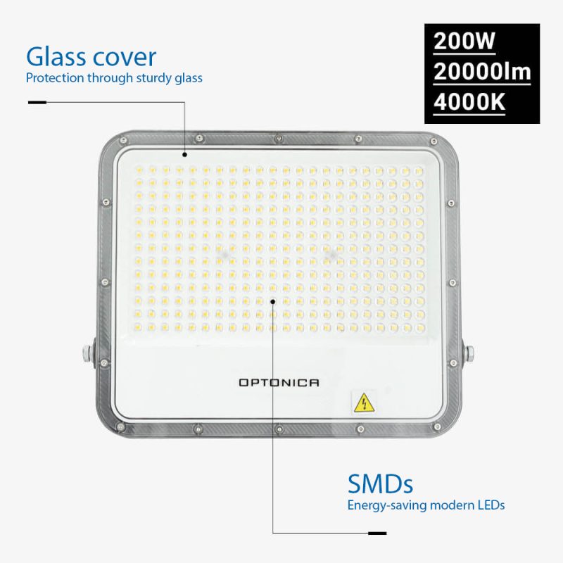 Optonica LED SMD Floodlight 200W Grey Body IP65 with 100cm Cable