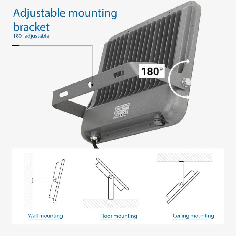 Optonica LED SMD Floodlight 200W Corpo Grigio IP65 con Cavo da 100cm