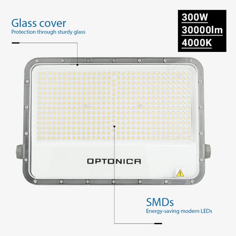 Optonica LED SMD Floodlight 300W Grey Body IP65 with 100cm Cable