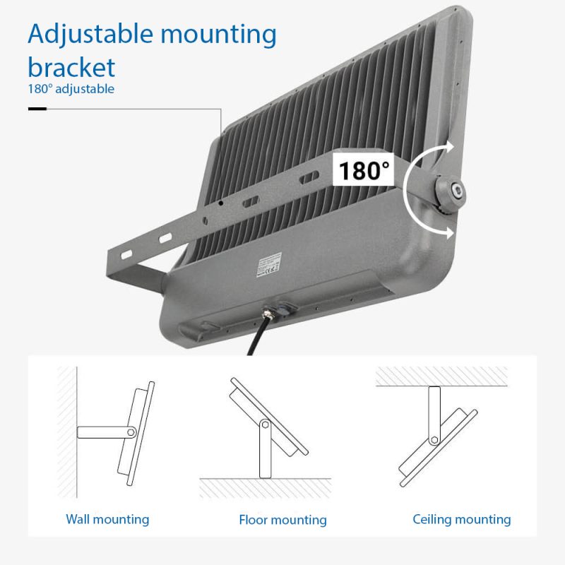 Optonica LED SMD Floodlight 500W Corpo Grigio IP65 con Cavo da 100cm