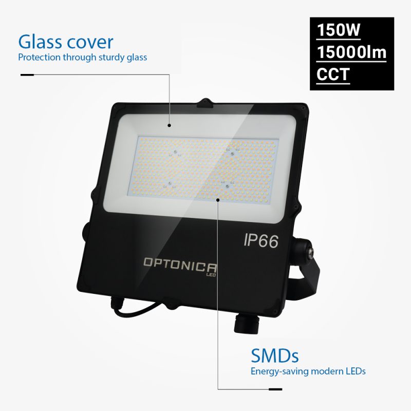 Optonica LED Floodlight Black IP66 IK08