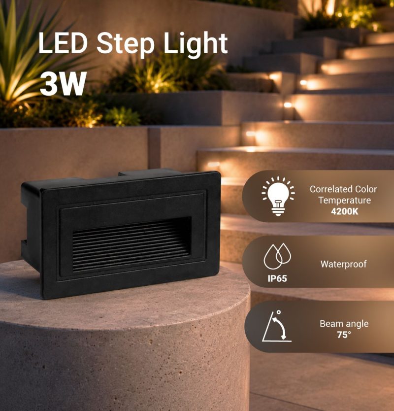 Optonica LED Step Light SQUARE BLACK 3W IP65