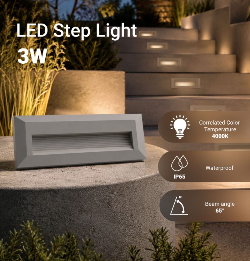 Optonica LED Step Light Rectangular Grey