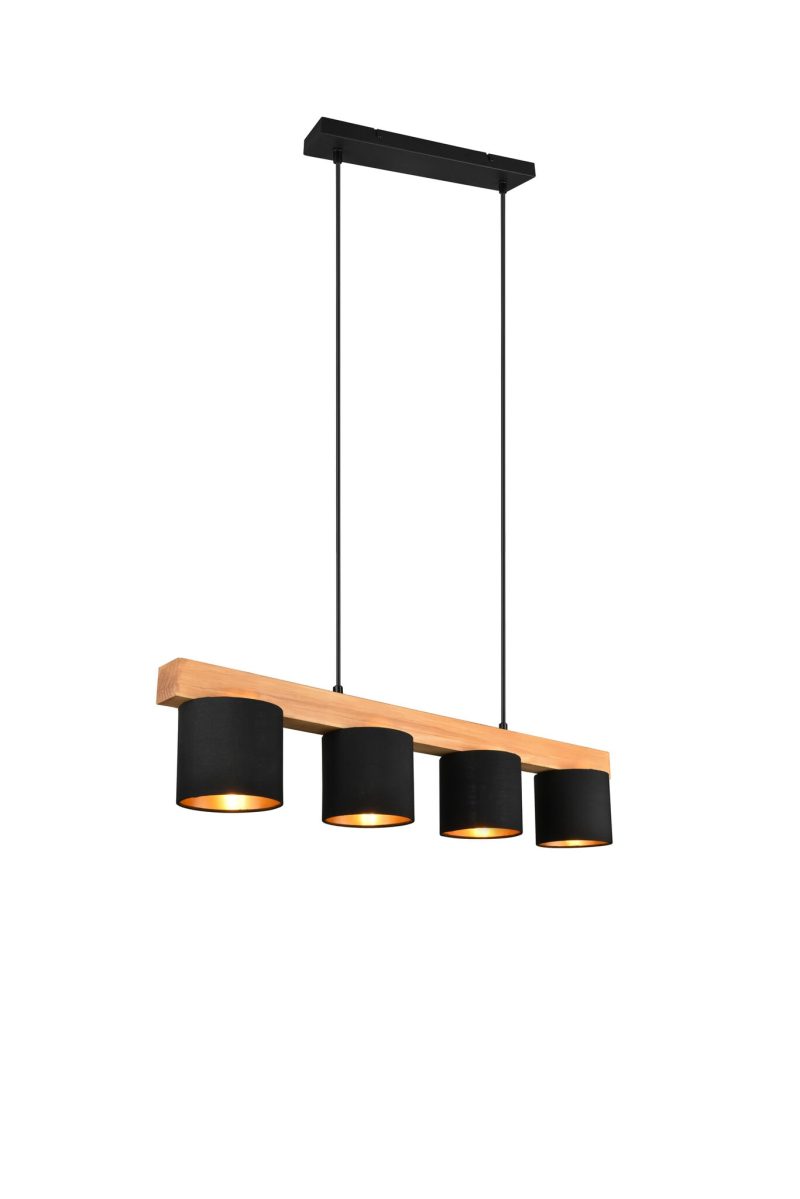 Trio Lighting Lámpara colgante Cameron madera 4xE14 negro exterior dorado interior