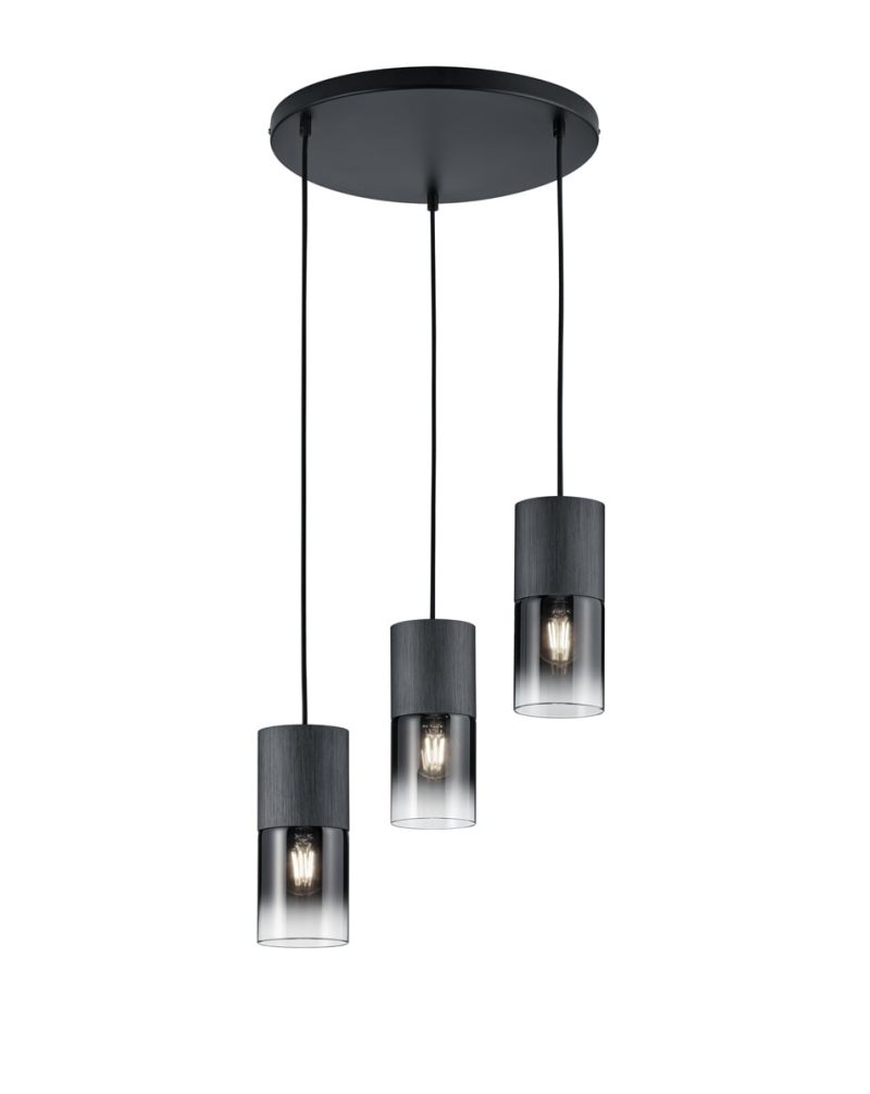 Trio Lighting Lampada a sospensione Robin rotonda smokey 3xE27 nero opaco