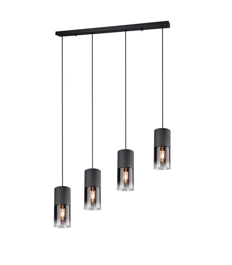 Trio Lighting Robin hanglamp 4x E27 verstelbaar mat zwart met rookglas