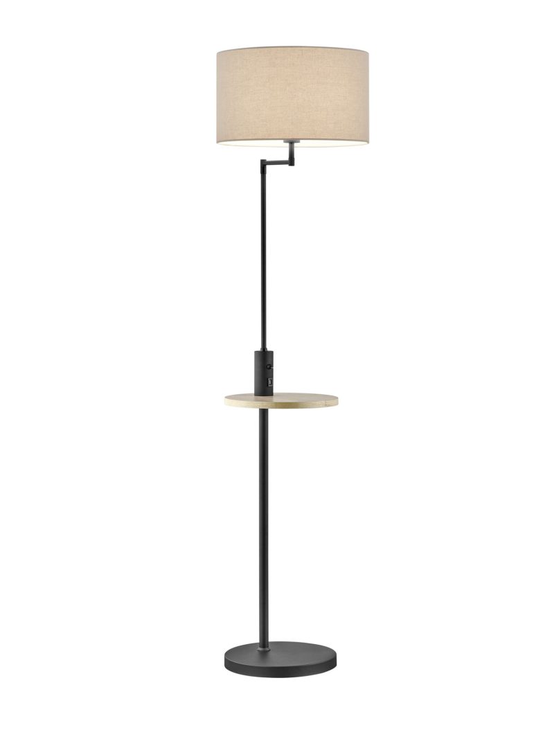 Trio Lighting Lámpara de pie rotativa práctica 1xE27 USB negro mate