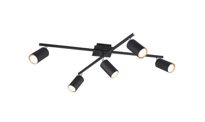 Trio Lighting Drehbare mattschwarze asymmetrische Deckenleuchte 5xGU10
