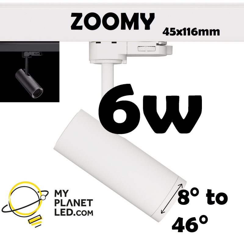 Zoomy Hyrwell 6W directional spotlight with rotating lens from narrow 8° beam to 46° wide