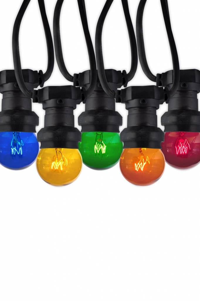 String light with 10 coloured LED bulbs, E27 fitting, IP44