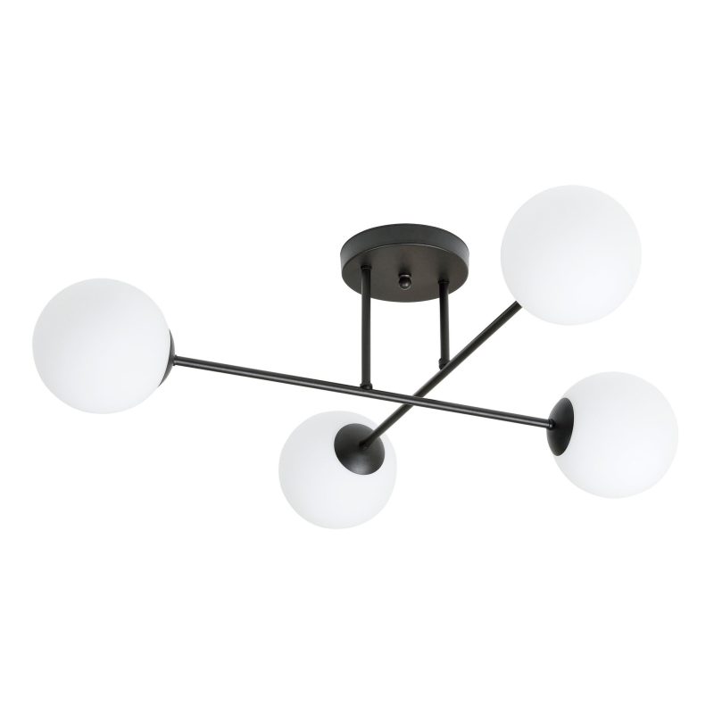 Emibig Lampada da soffitto nera media con bulbi in vetro satinato 4x E14