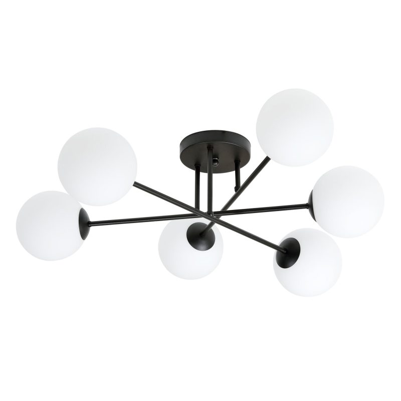 Emibig Grande lampada da soffitto nera con lampadine in vetro satinato 6x E14