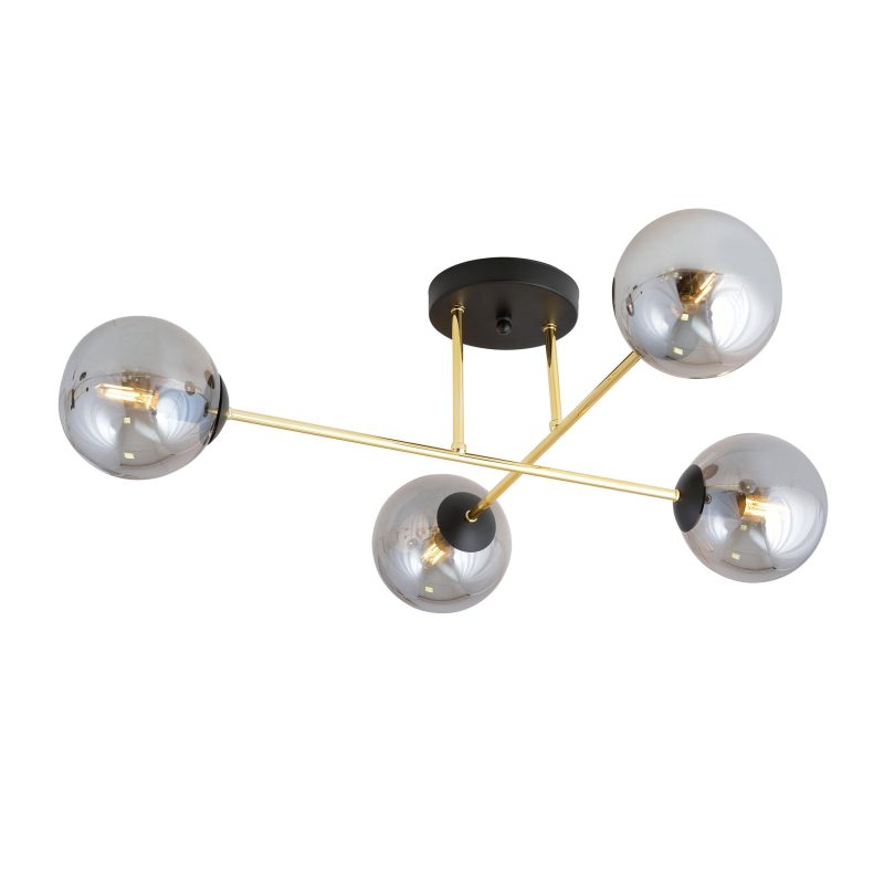 Emibig 4 lámparas E14 elegante plafón de latón con bombillas negras y ahumadas
