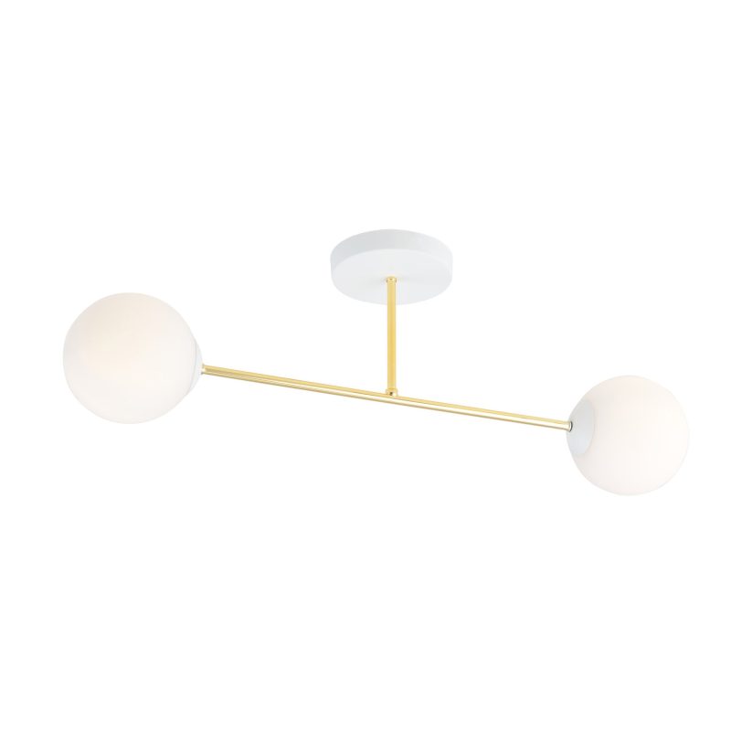 Emibig Piccola lampada da soffitto bianca con lampadine in vetro bianco e ottone 2x E14