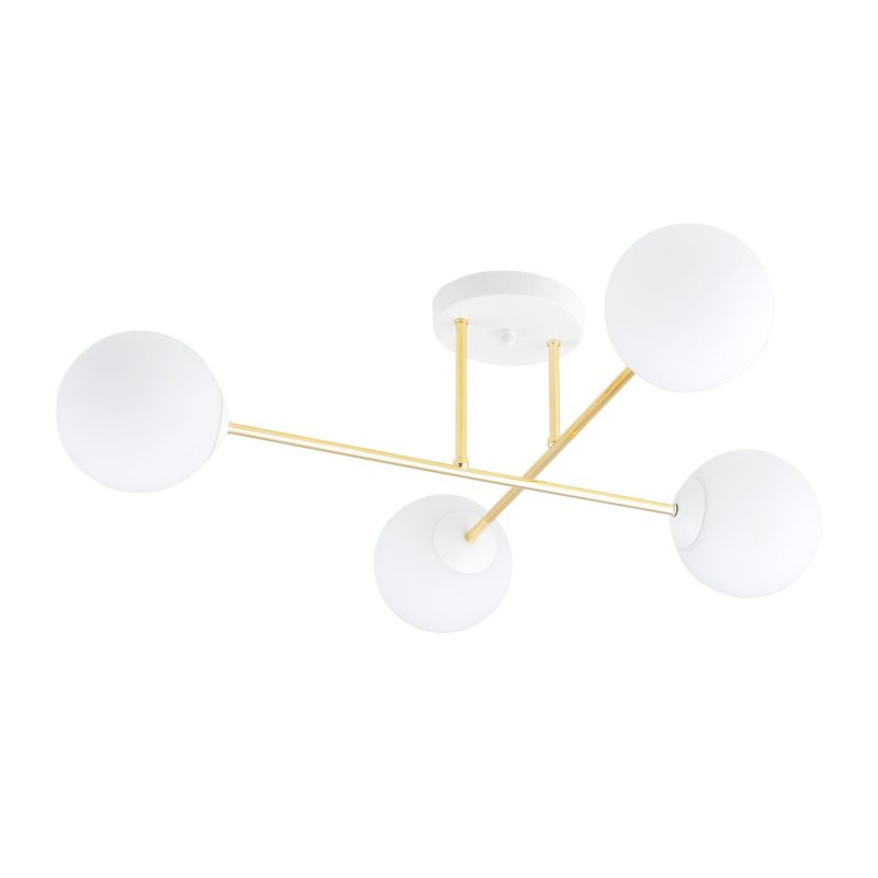 Emibig 4 lamps E14 stijlvolle plafondlamp messing met wit en melkglas bollen