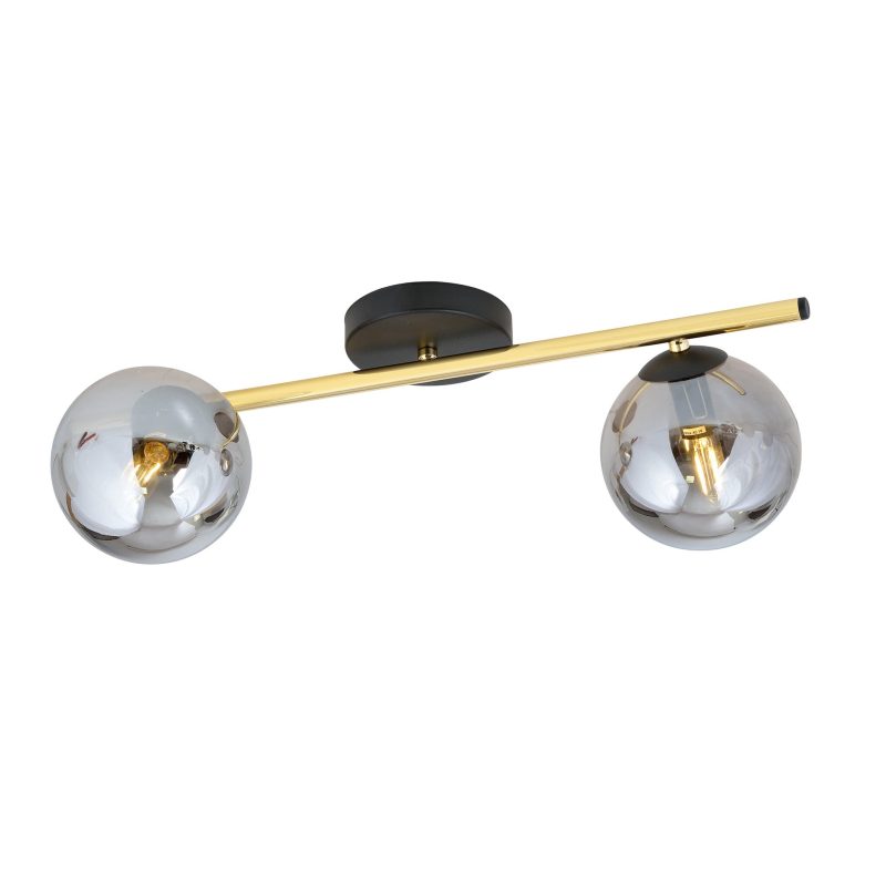Emibig Éclairage plafond 2x E14 noir avec ampoules en laiton et verre fumé