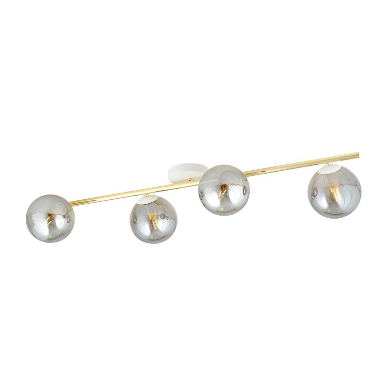 Emibig Éclairage plafond 4x E14 noir avec ampoules en laiton et verre fumé
