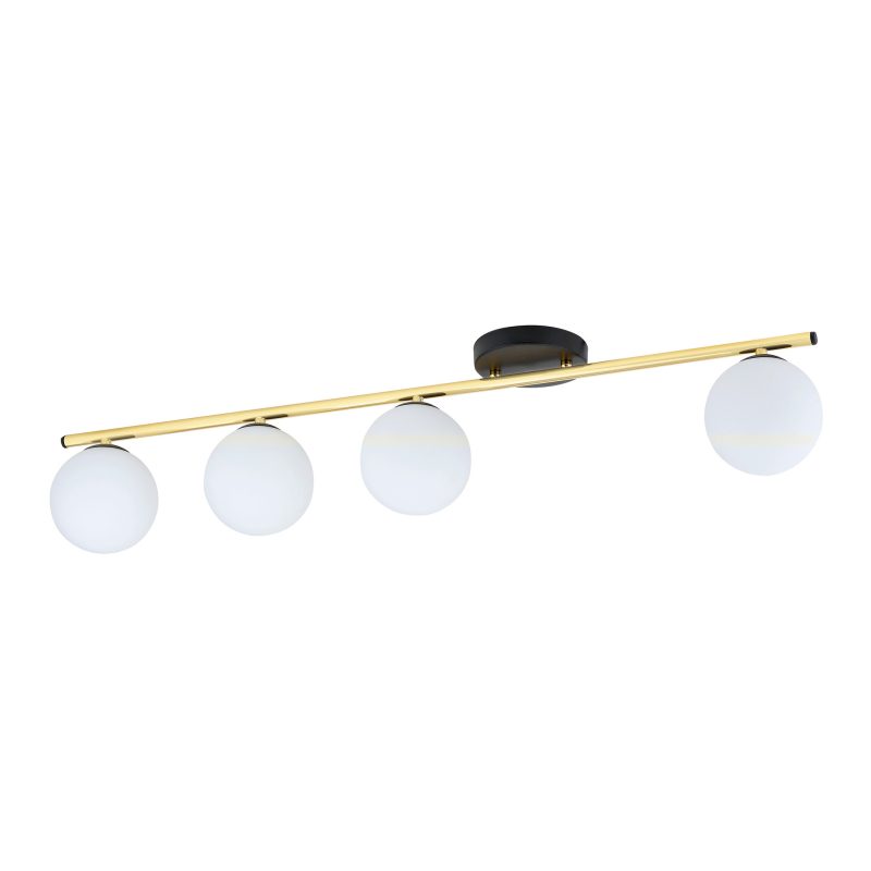 Emibig Zwart en messing 4x E14 plafondlamp glazen matwitte bollen