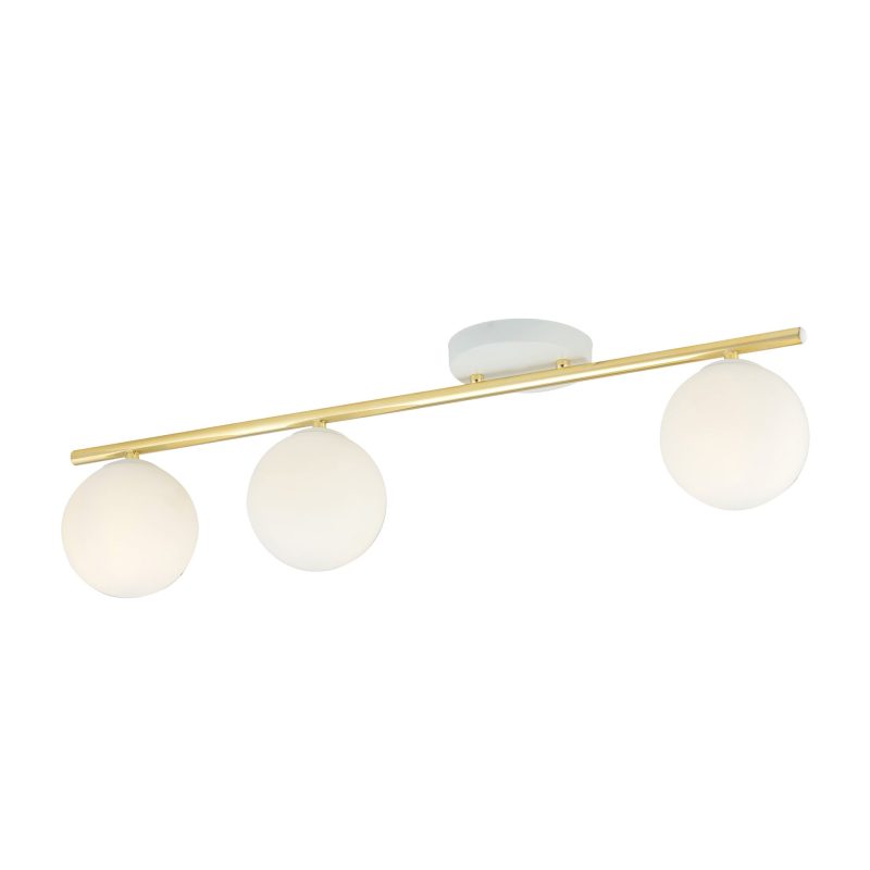 Emibig Lampada da soffitto bianca e ottone 3x E14 palline di vetro opaco bianco