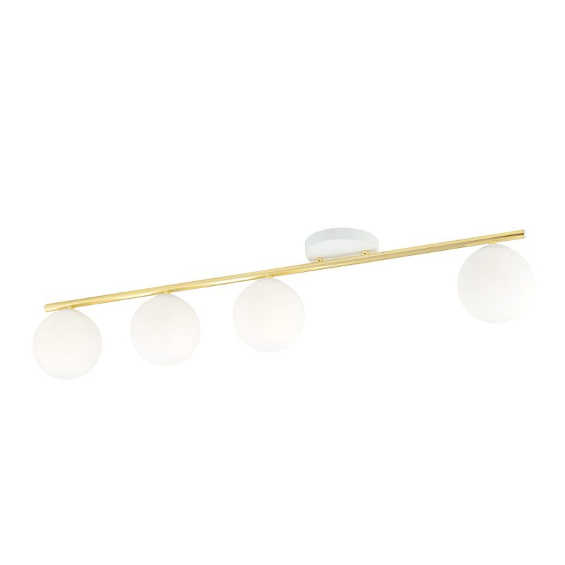 Emibig Lampada da soffitto bianca e ottone 4x E14 con sfere di vetro opaco bianche